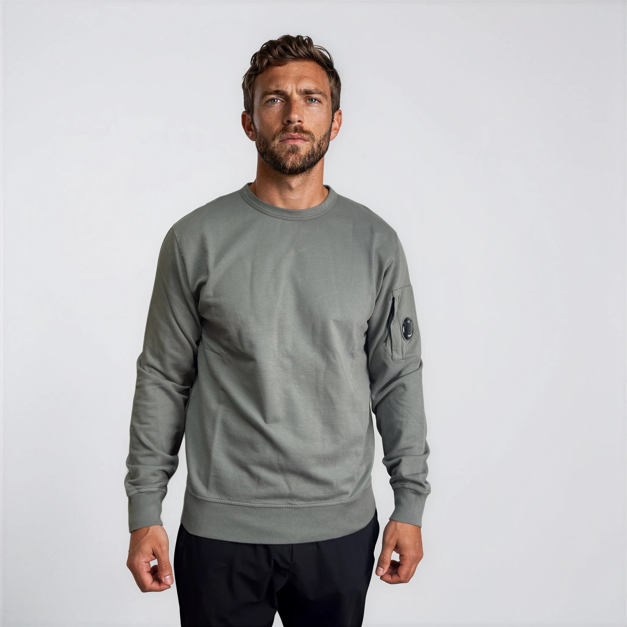 CP Company Light Fleece Crewneck Lens Sweatshirt in Gunmetal
