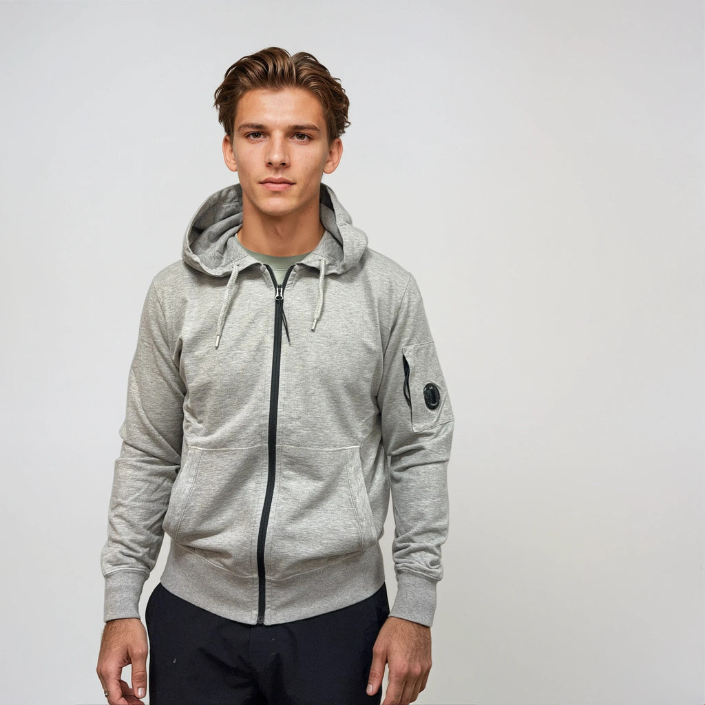 CP Company Light Fleece Lens Zip Hoodie Grey