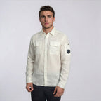 CP Company Linen Lens Safari Shirt in White
