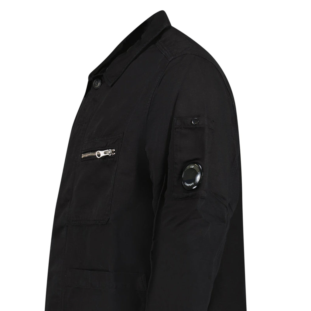 CP Company Linen/Cotton Lens Overshirt in Black
