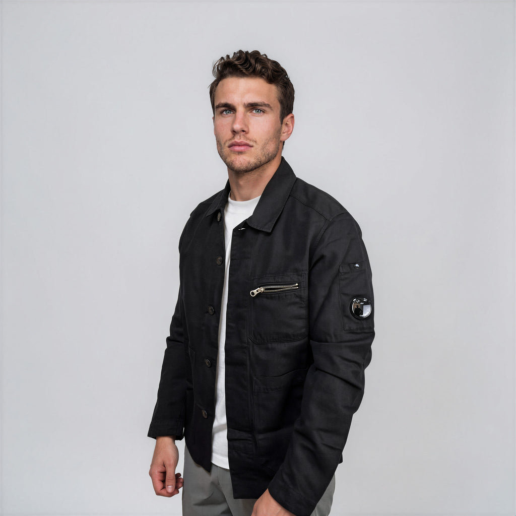 CP Company Linen/Cotton Lens Overshirt in Black