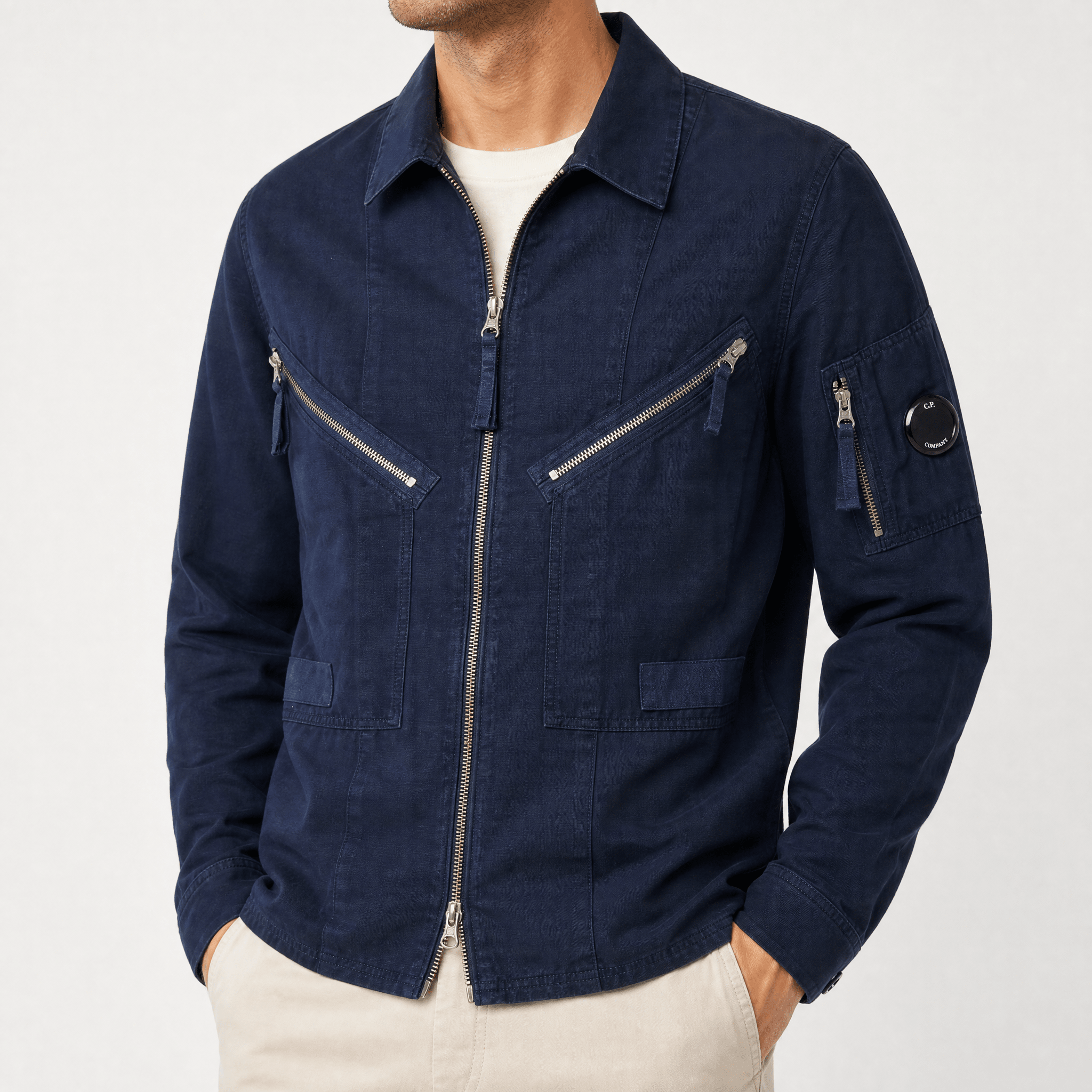 CP Company Linen/Cotton Lens Overshirt in Total Eclipse