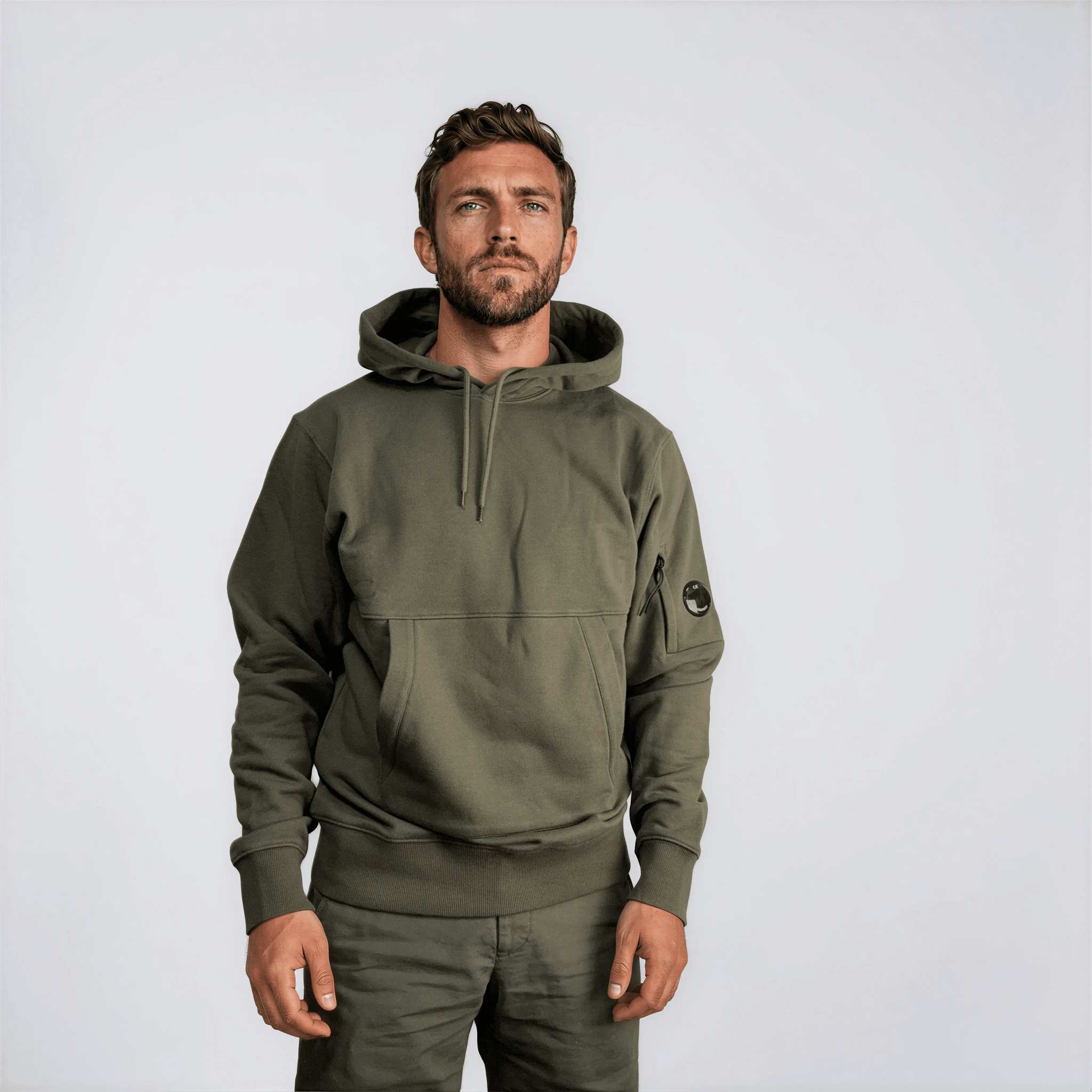 CP Company Micro Lens Diagonal Raised Hoodie Ivy Green