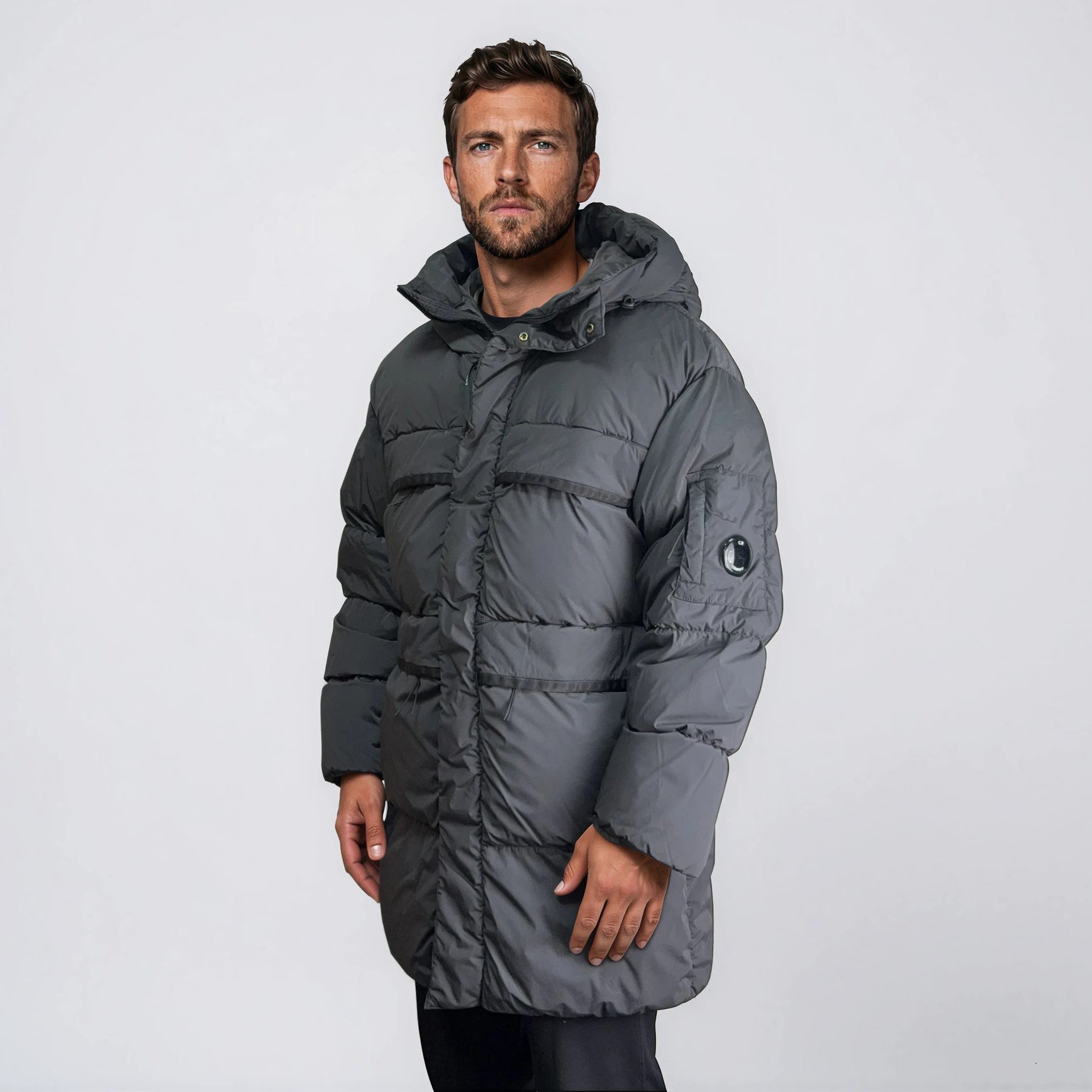 CP Company Nycra-R Hooded Long Down Jacket Dark Shadow