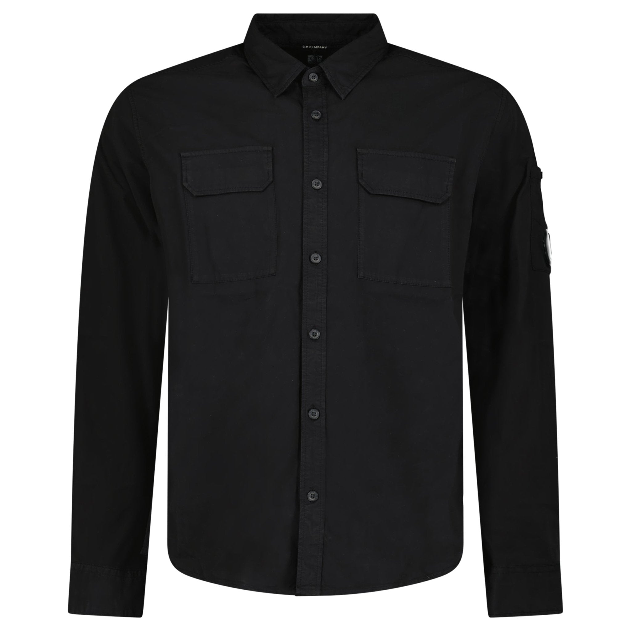 CP Company Organic Gabardine Long Sleeve Lens Overshirt in Black