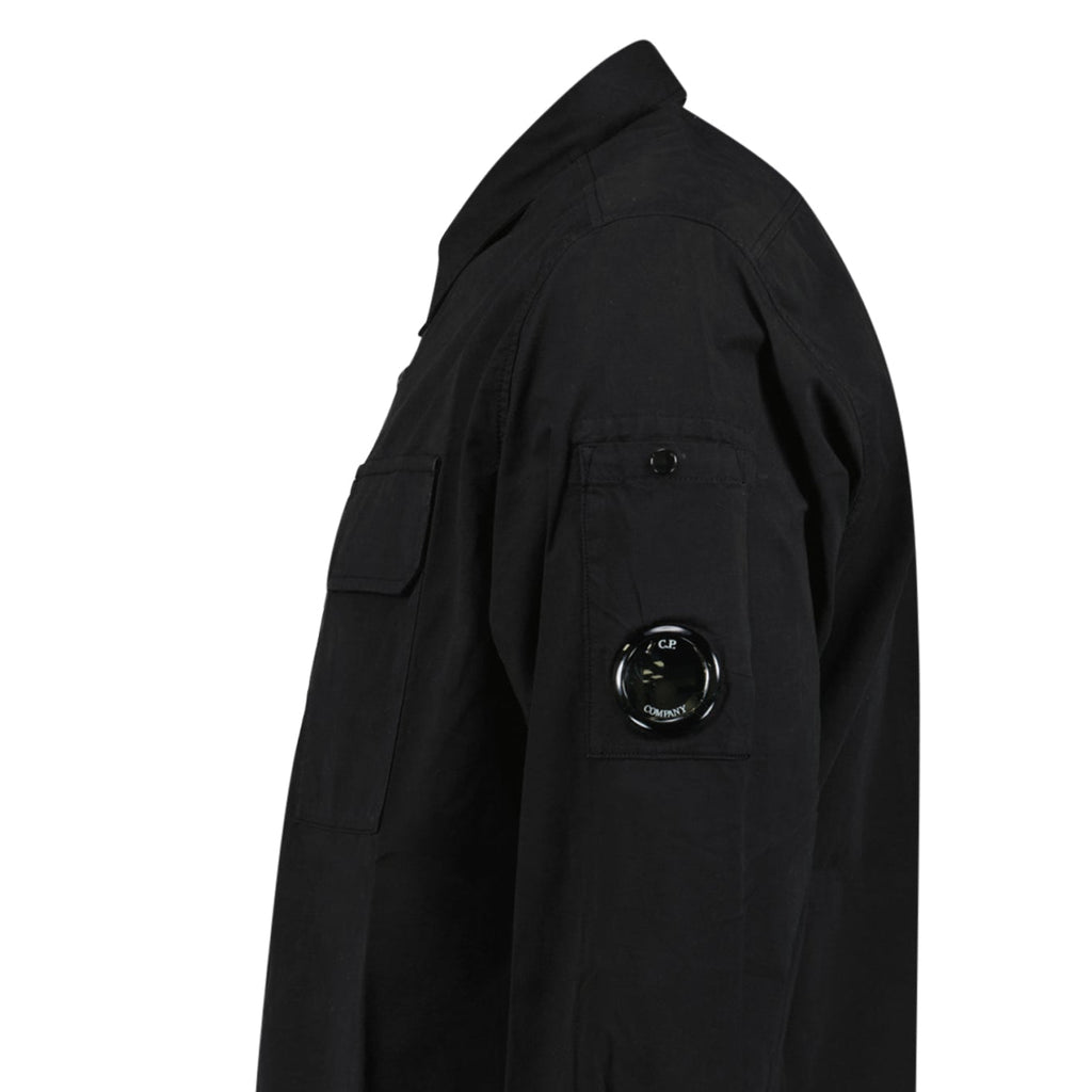 CP Company Organic Gabardine Long Sleeve Lens Overshirt in Black