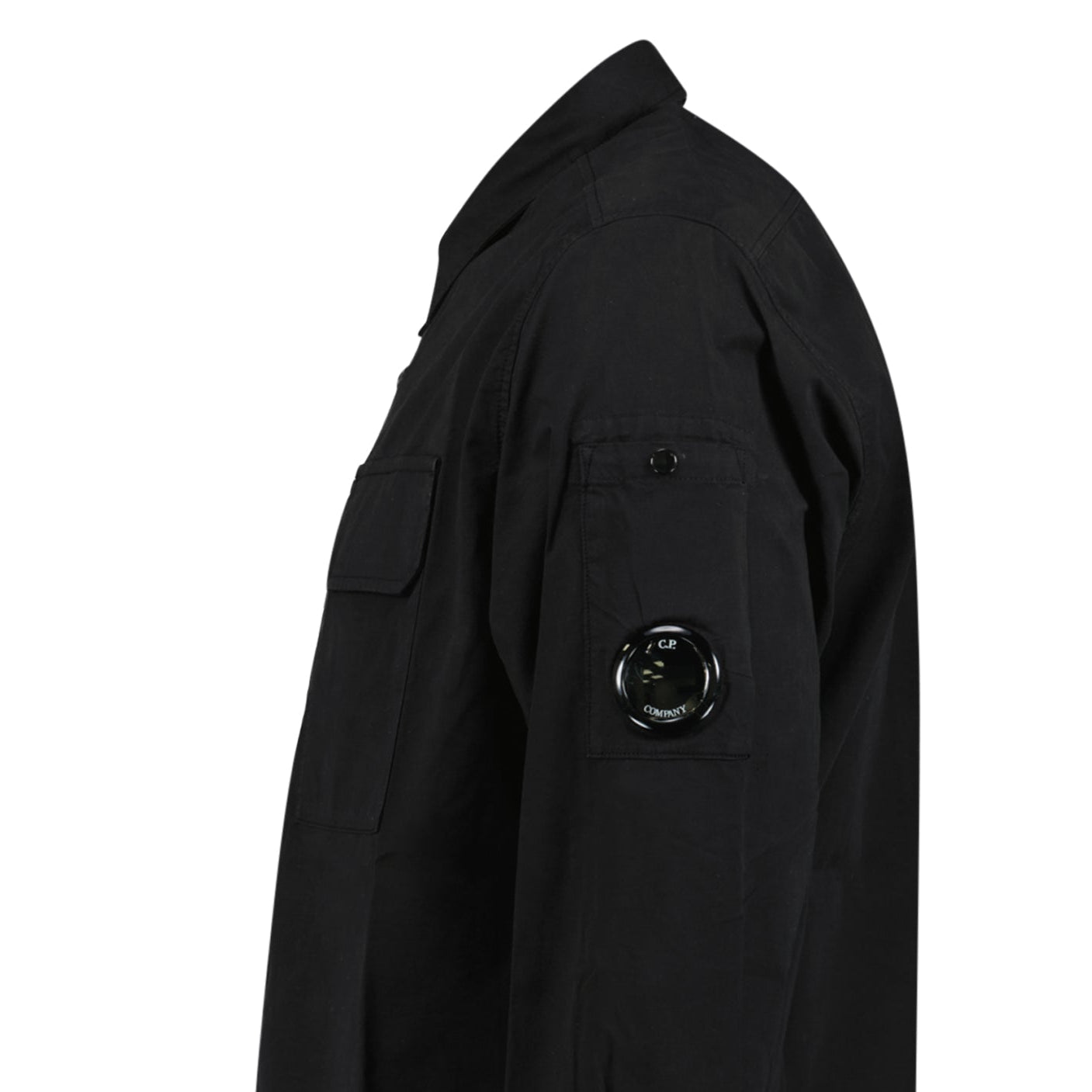CP Company Organic Gabardine Long Sleeve Lens Overshirt in Black