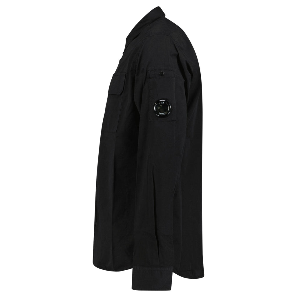 CP Company Organic Gabardine Long Sleeve Lens Overshirt in Black