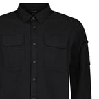 CP Company Organic Gabardine Long Sleeve Lens Overshirt in Black