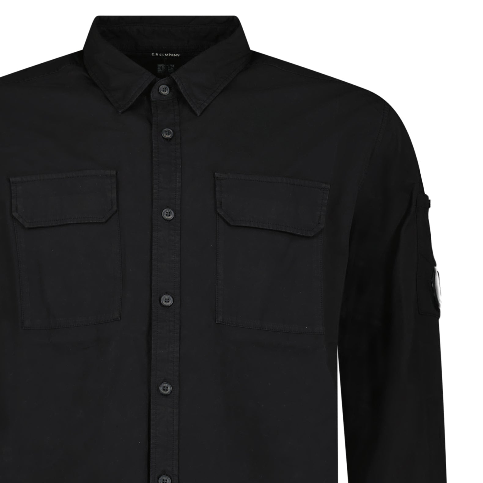 CP Company Organic Gabardine Long Sleeve Lens Overshirt in Black