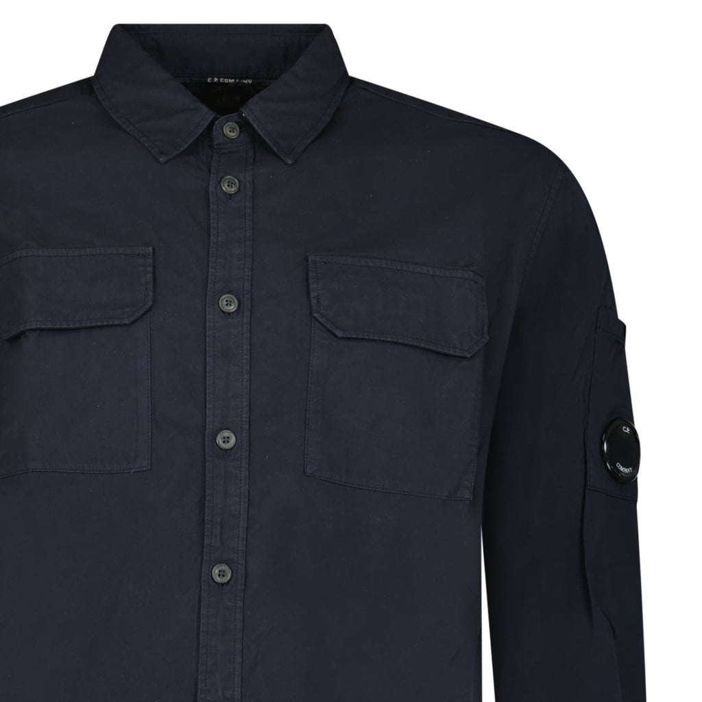 CP Company Organic Gabardine Long Sleeve Lens Overshirt in Navy Blue