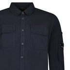 CP Company Organic Gabardine Long Sleeve Lens Overshirt in Navy Blue