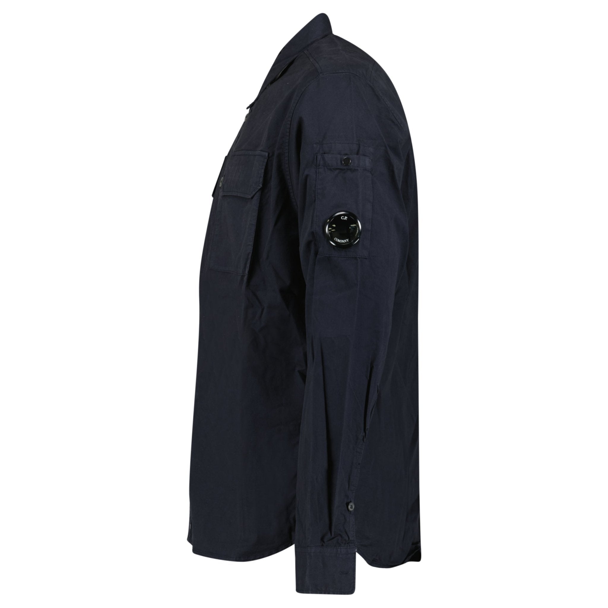 CP Company Organic Gabardine Long Sleeve Lens Overshirt in Navy Blue