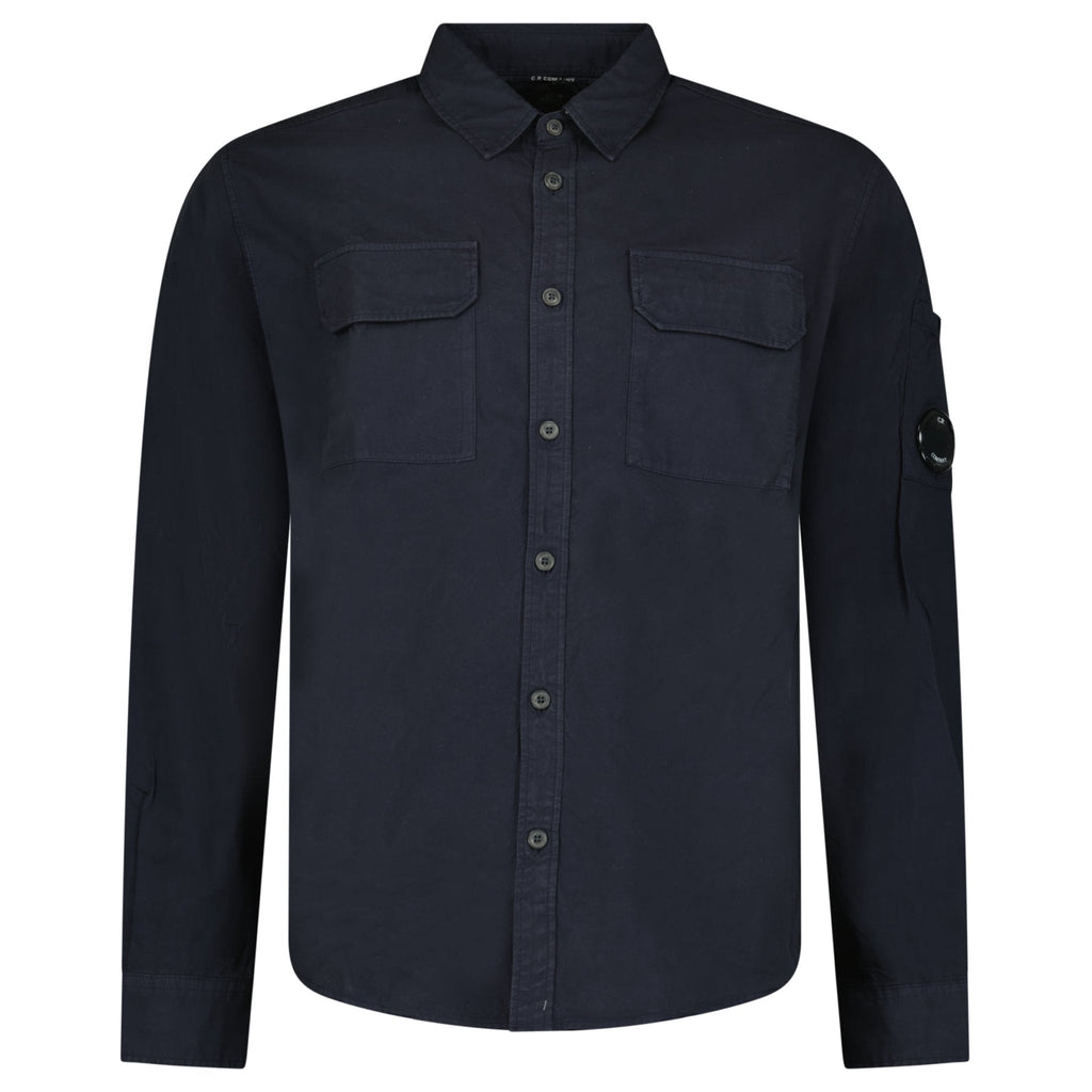 CP Company Organic Gabardine Long Sleeve Lens Overshirt in Navy Blue