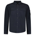 CP Company Organic Gabardine Long Sleeve Lens Overshirt in Navy Blue