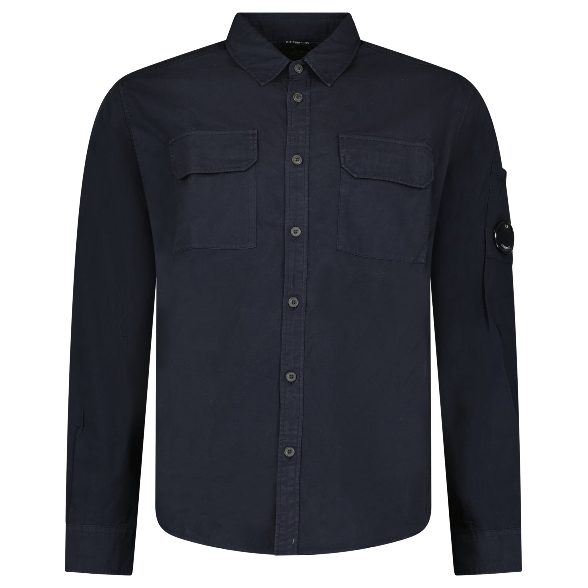 CP Company Organic Gabardine Long Sleeve Lens Overshirt in Navy Blue