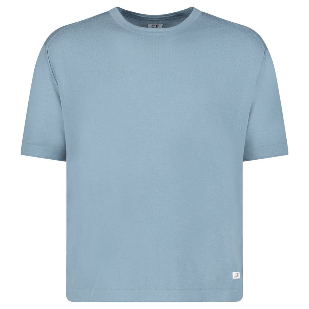 CP Company Sea Island Crewneck Knit T-Shirt in Stormy Weather Blue