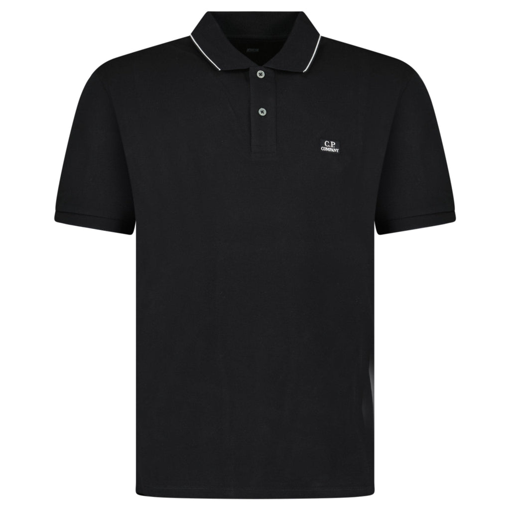 CP Company Stretch Piquet Striped Collar Polo in Black