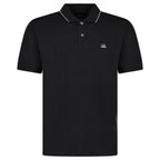 CP Company Stretch Piquet Striped Collar Polo in Black