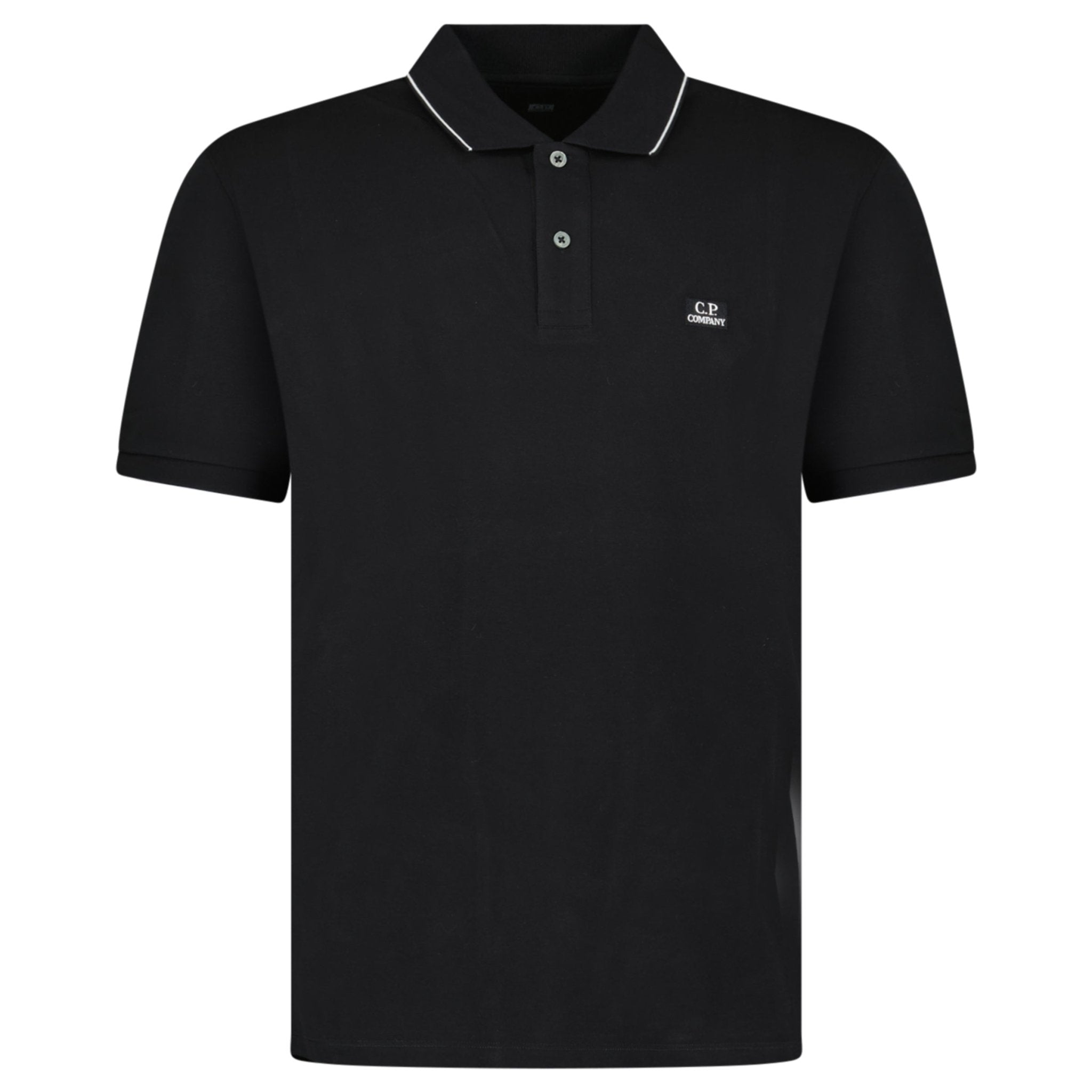 CP Company Stretch Piquet Striped Collar Polo in Black