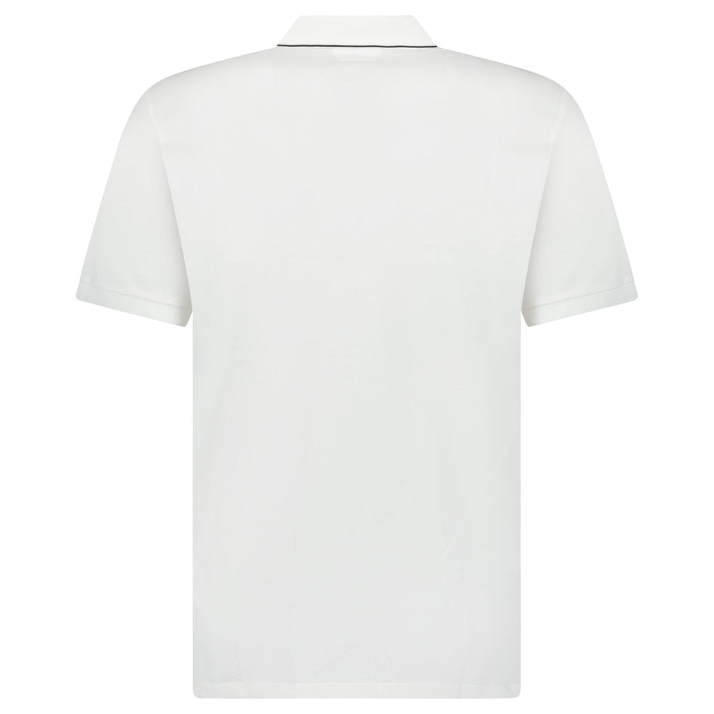 CP Company Stretch Piquet Striped Collar Polo Shirt White