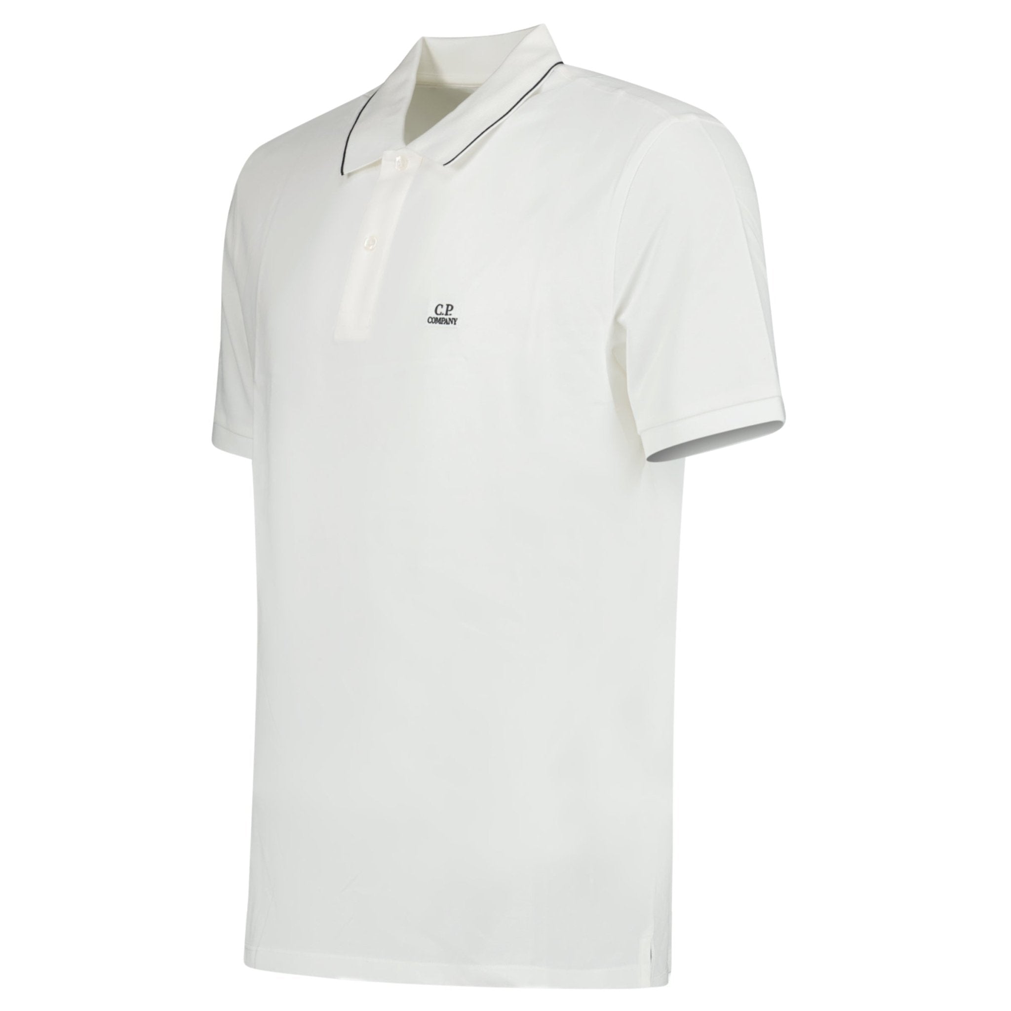 CP Company Stretch Piquet Striped Collar Polo Shirt White