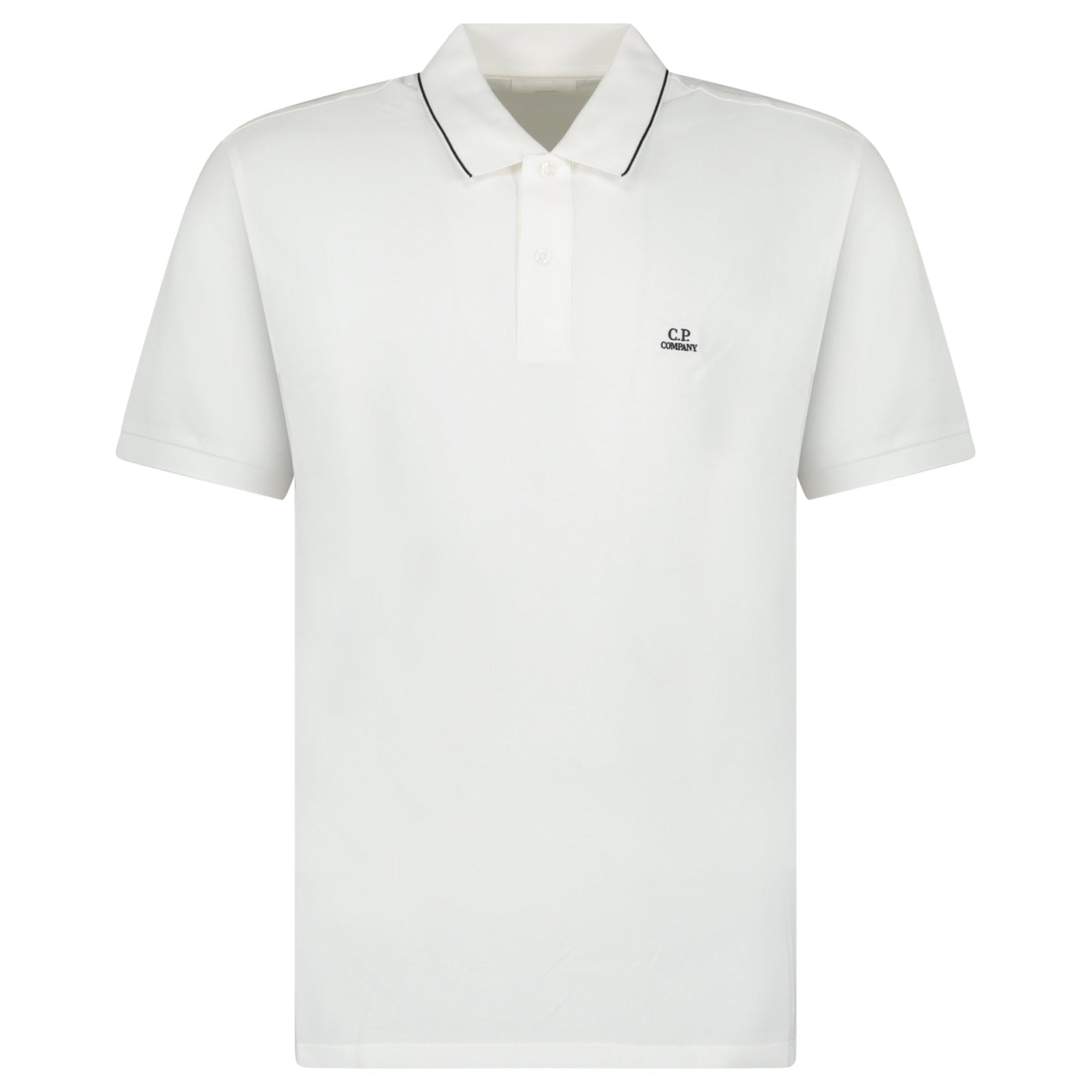 CP Company Stretch Piquet Striped Collar Polo Shirt White