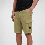 CP Company Stretch Sateen Cargo Lens Shorts Dried Herb