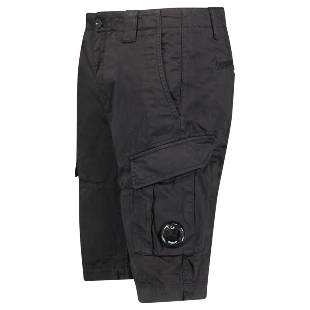 CP Company Stretch Sateen Cargo Lens Shorts in Black