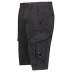 CP Company Stretch Sateen Cargo Lens Shorts in Black
