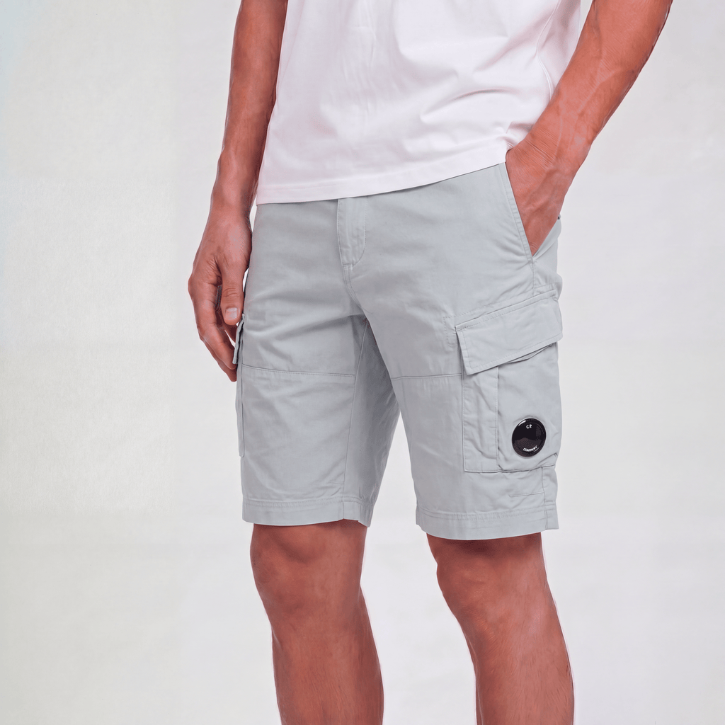 CP Company Stretch Sateen Cargo Lens Shorts in Blue Fox