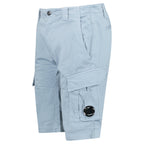 CP Company Stretch Sateen Cargo Lens Shorts in Silver Blue