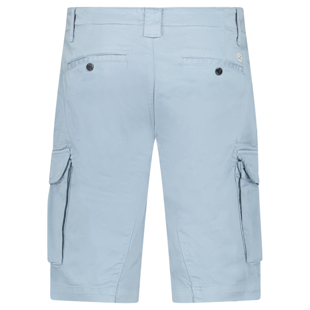 CP Company Stretch Sateen Cargo Lens Shorts in Silver Blue