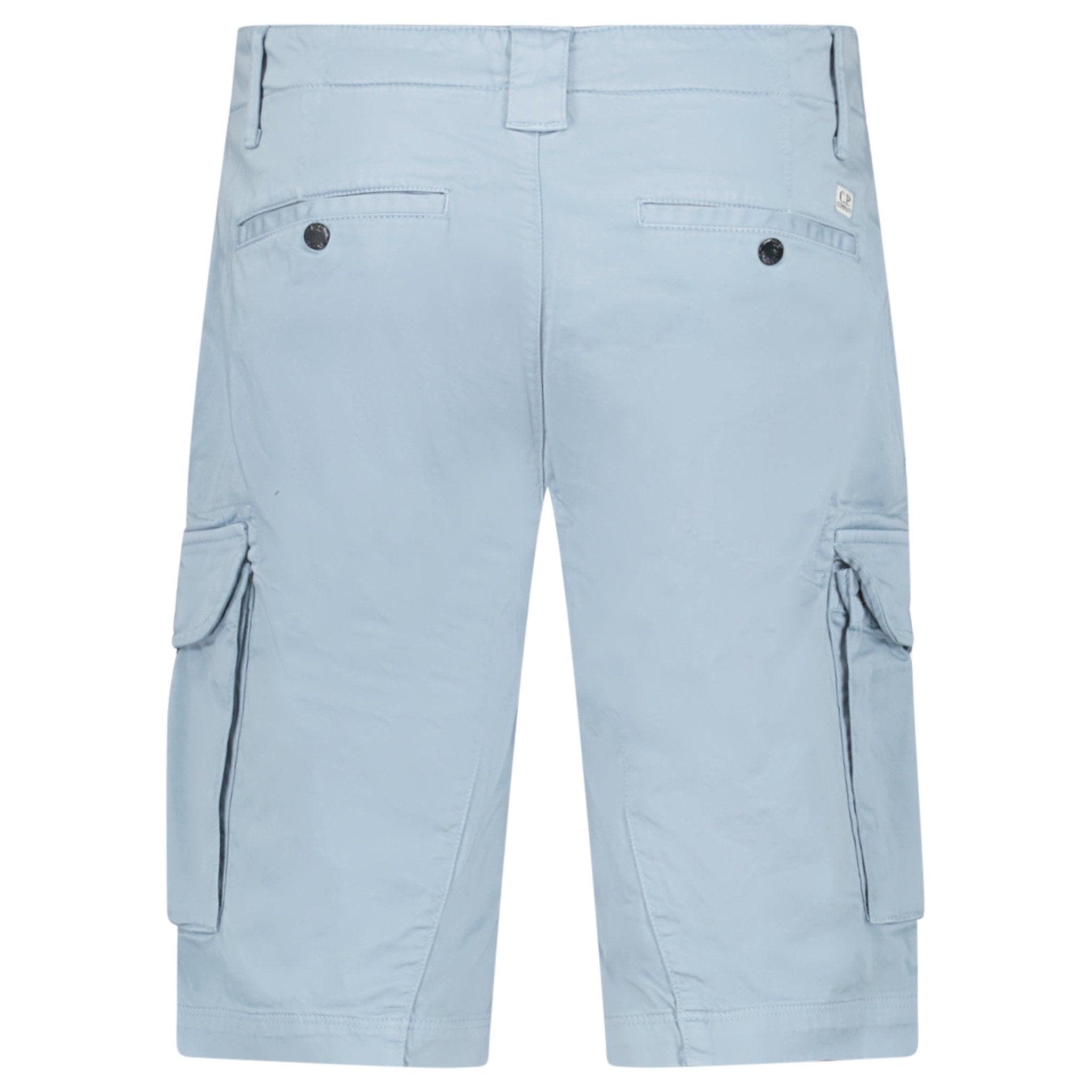 CP Company Stretch Sateen Cargo Lens Shorts in Silver Blue