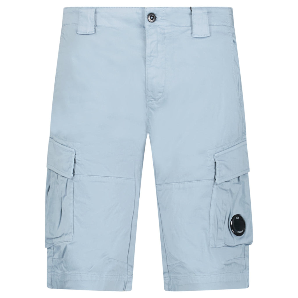 CP Company Stretch Sateen Cargo Lens Shorts in Silver Blue