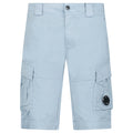 CP Company Stretch Sateen Cargo Lens Shorts in Silver Blue