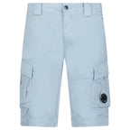 CP Company Stretch Sateen Cargo Lens Shorts in Silver Blue