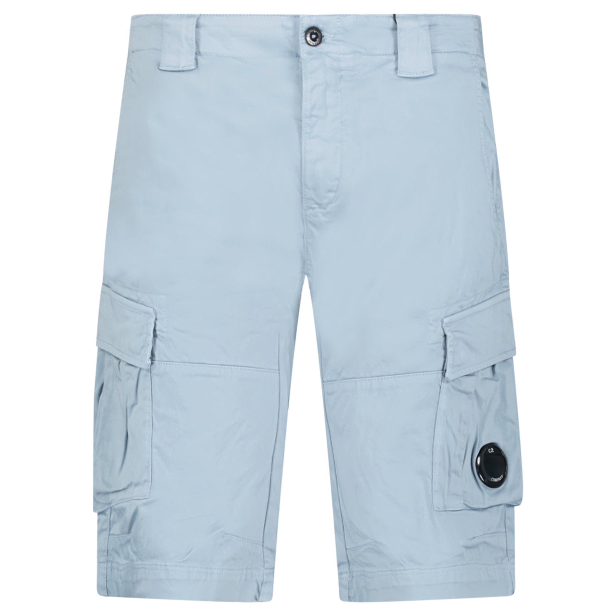 CP Company Stretch Sateen Cargo Lens Shorts in Silver Blue