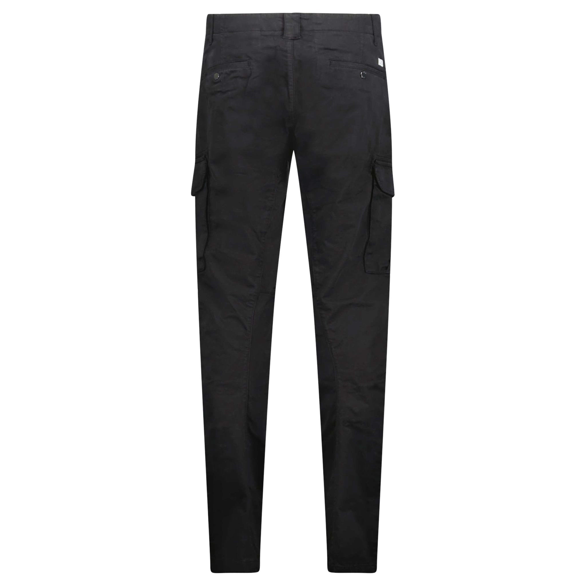 CP Company Stretch Sateen Ergonomic Lens Double Cargo Pants in Black
