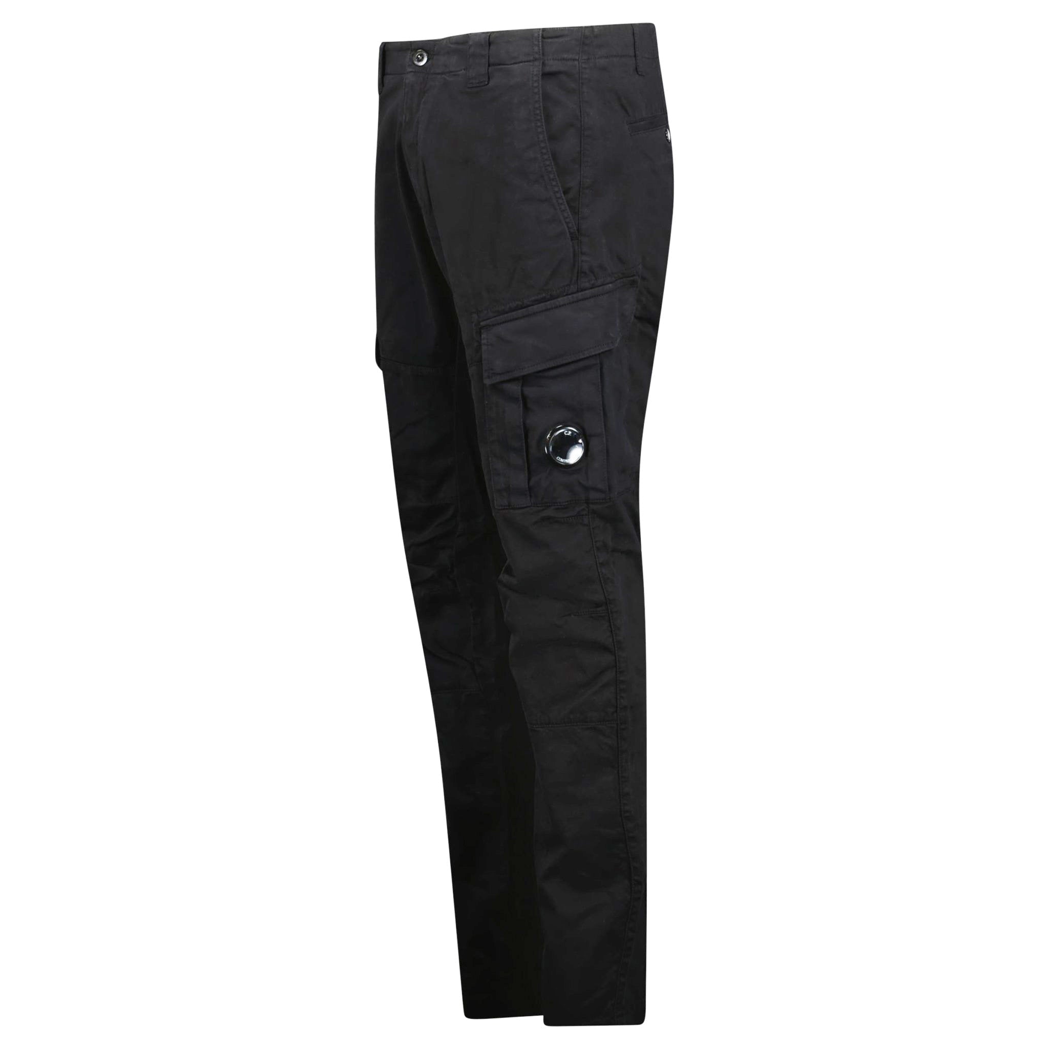 CP Company Stretch Sateen Ergonomic Lens Double Cargo Pants in Black