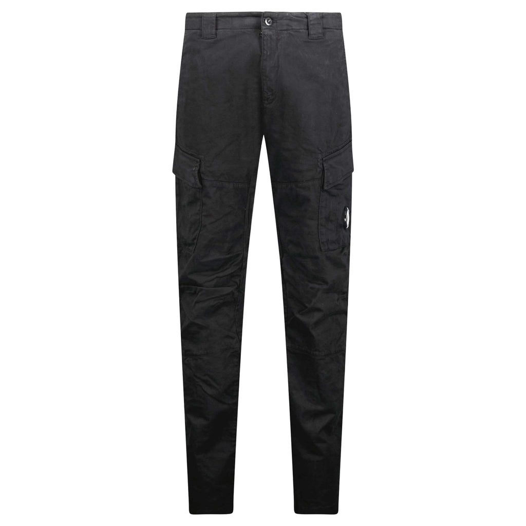 CP Company Stretch Sateen Ergonomic Lens Double Cargo Pants in Black