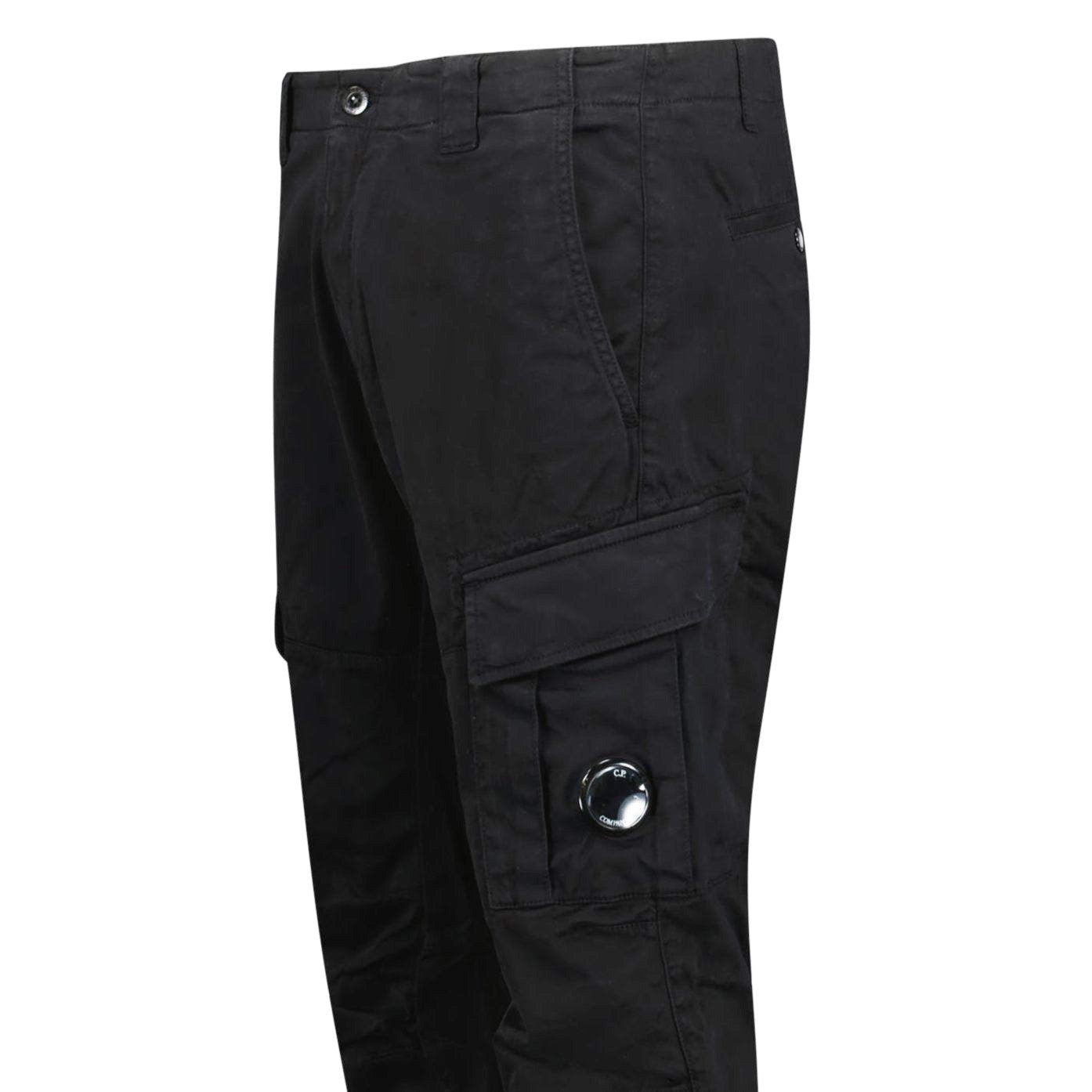 CP Company Stretch Sateen Ergonomic Lens Double Cargo Pants in Black