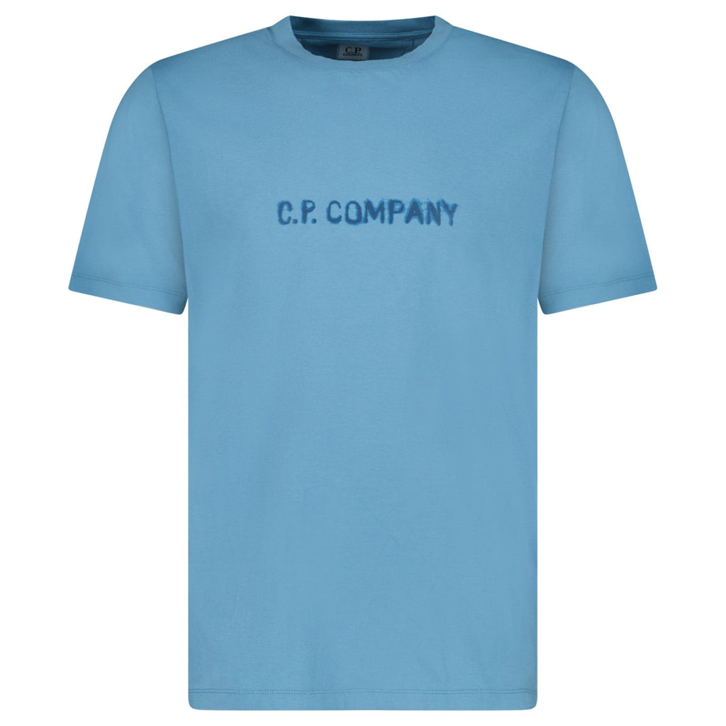 CP Company Text Logo T-Shirt in Aegean Blue