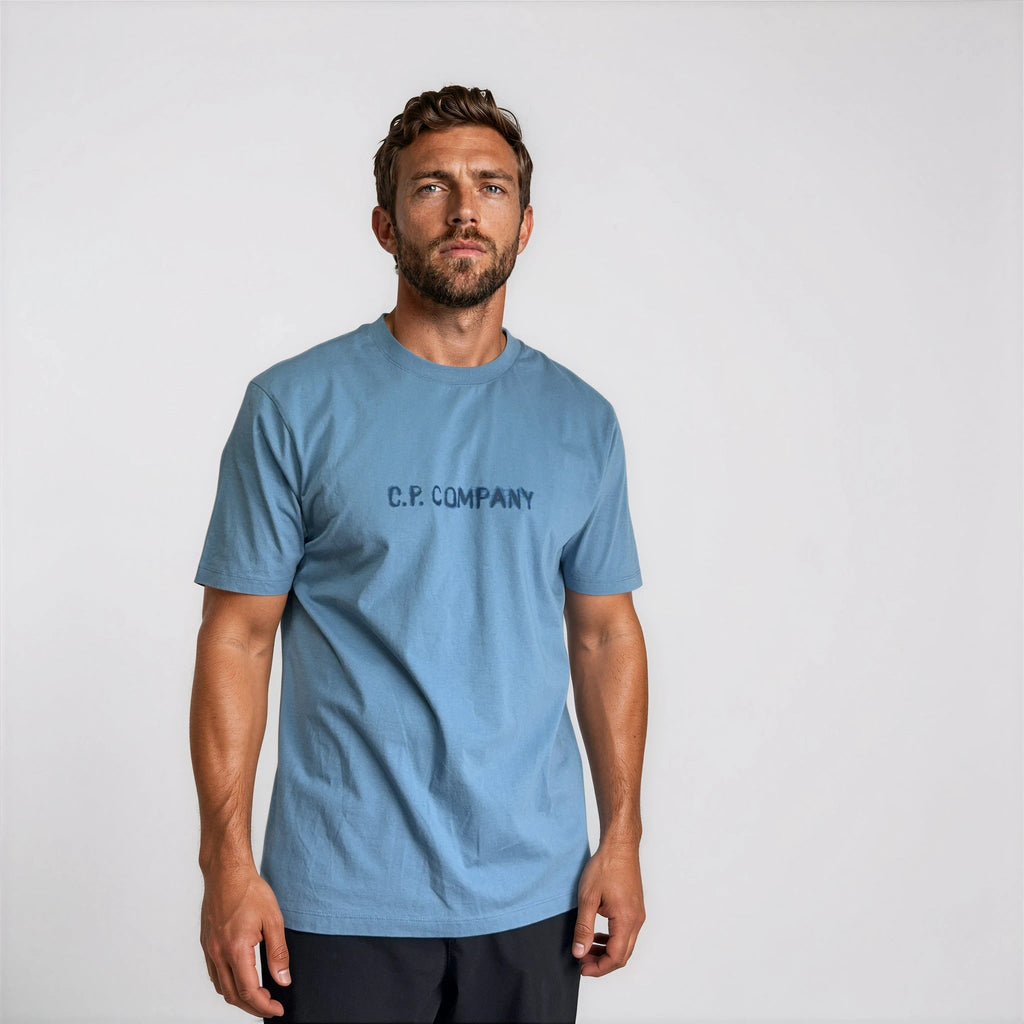 CP Company Text Logo T-Shirt in Aegean Blue