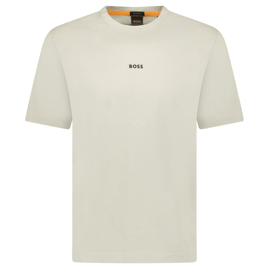 Hugo Boss Relaxed-Fit T-Shirt in Stretch Cotton with Logo Print Beige