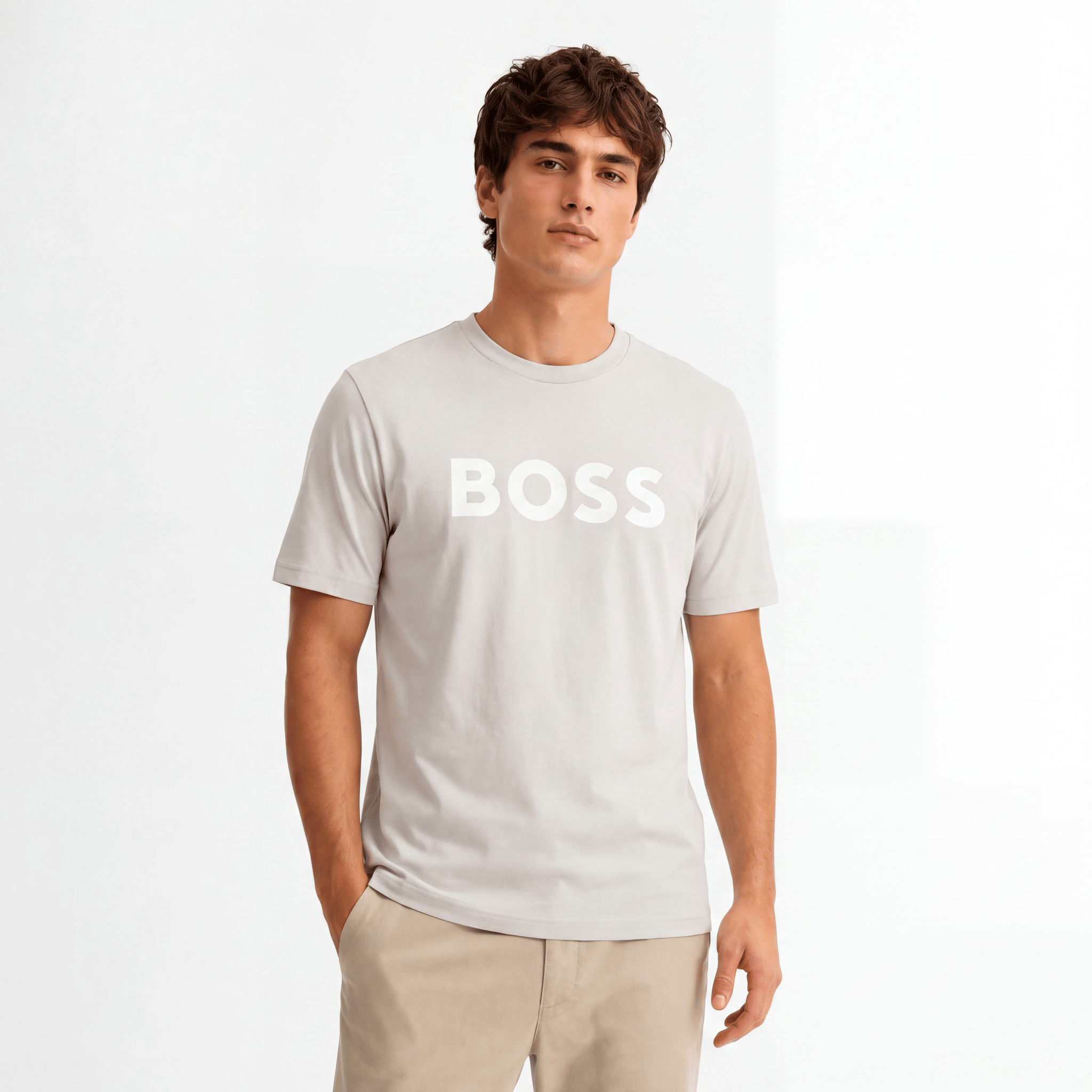 Hugo Boss Thinking 1 Logo T-Shirt in Light Grey
