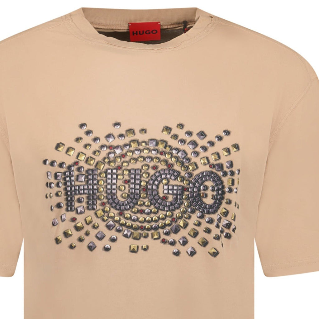 Hugo Boss Studded Logo Cotton-Jersey T-Shirt Brown