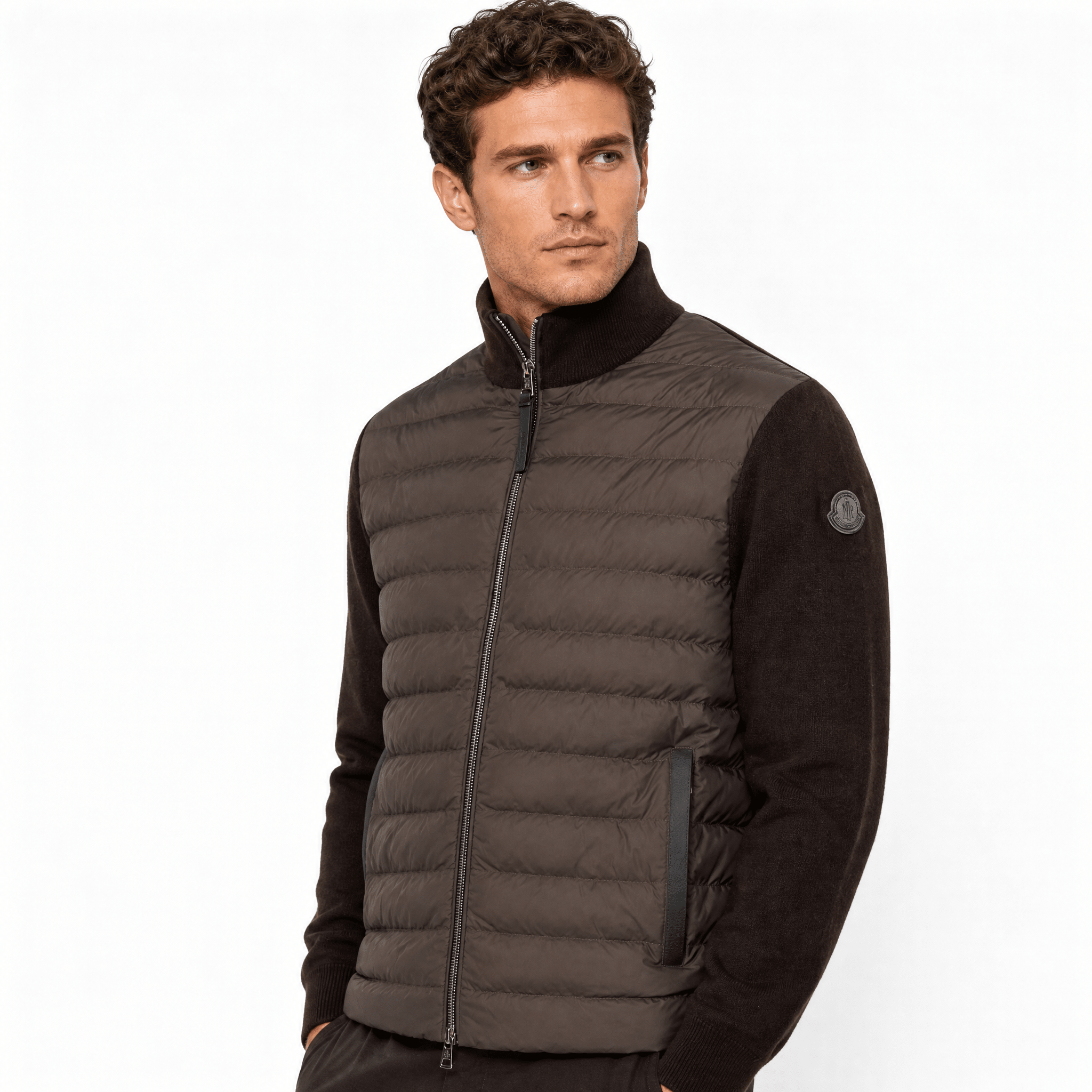 Moncler Full Zip Padded Cardigan in Brown