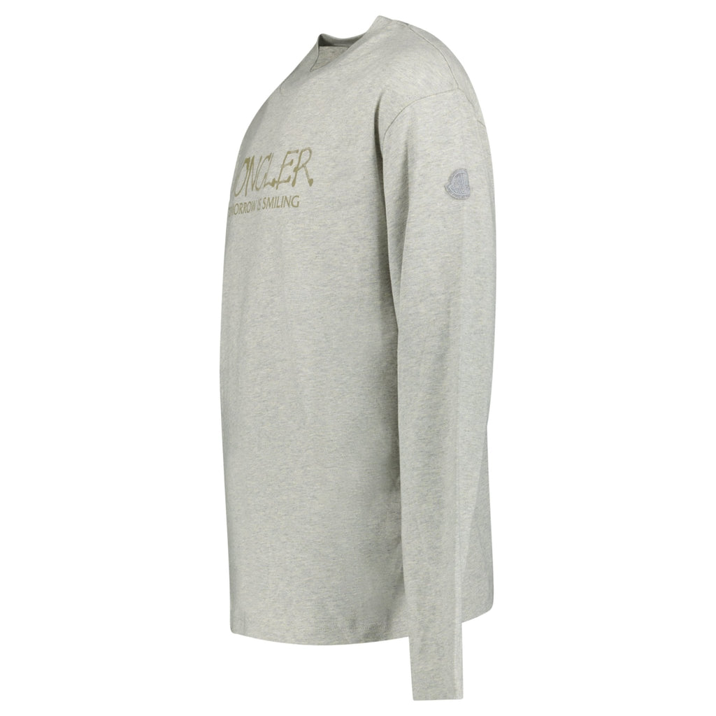 Moncler Khaki 'Tomorrow is Smiling' Print Long Sleeve T-Shirt in Grey