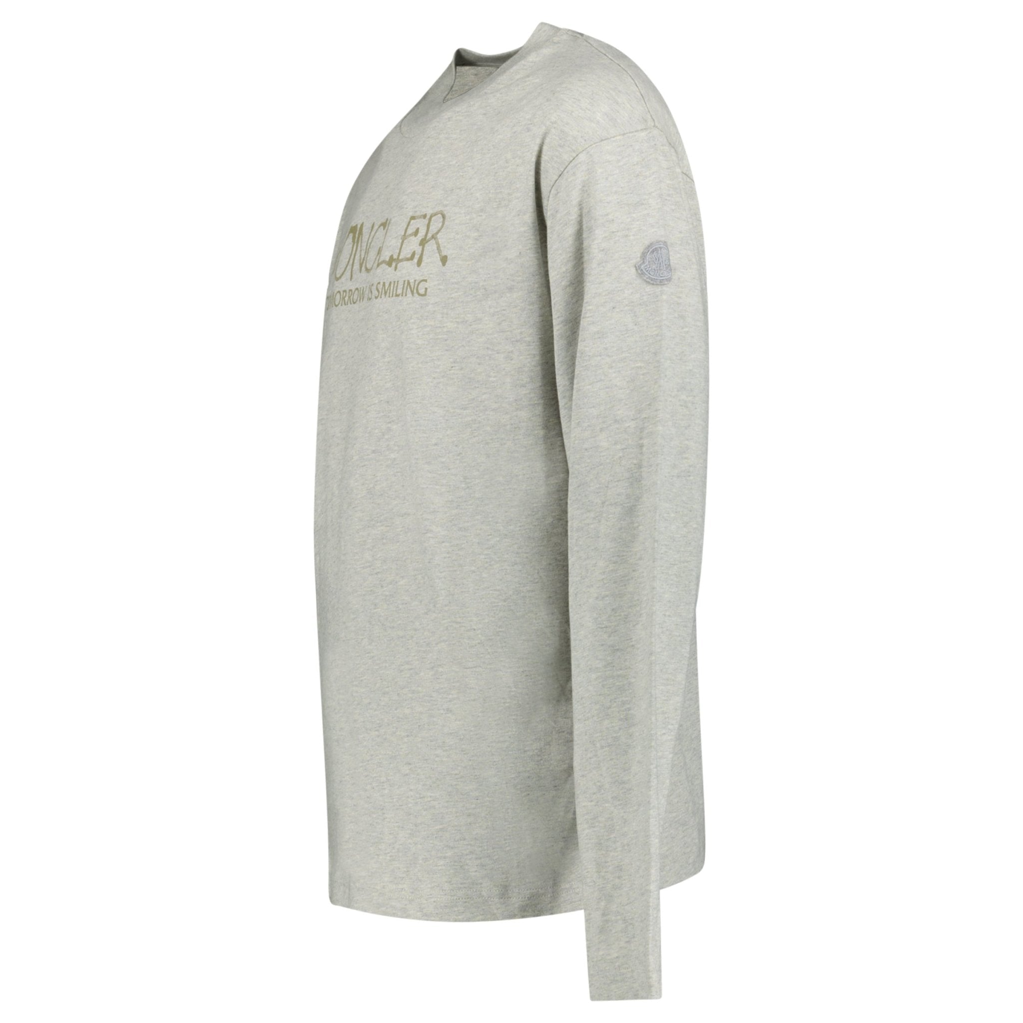 Moncler Khaki 'Tomorrow is Smiling' Print Long Sleeve T-Shirt in Grey